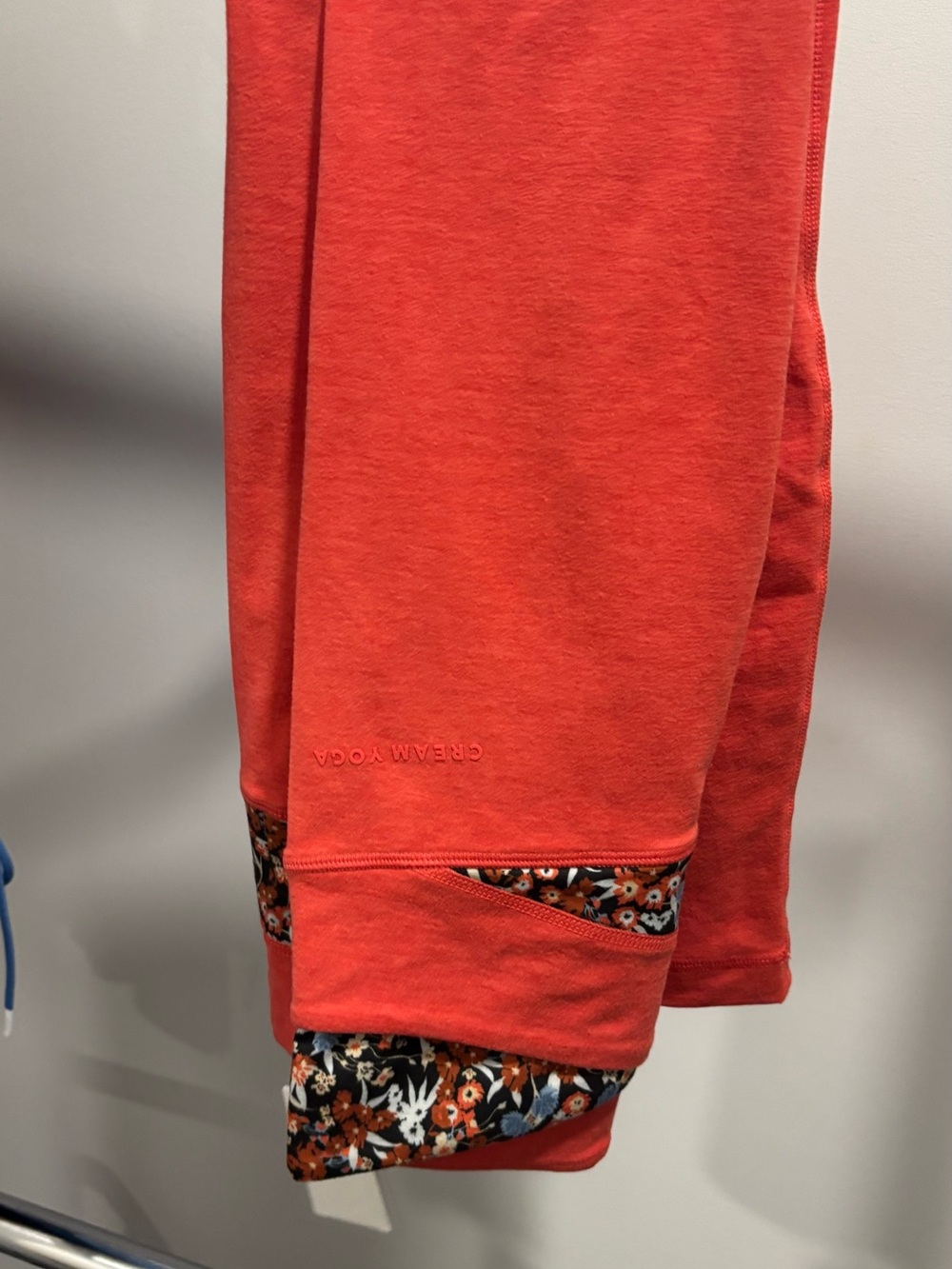 Cream & Yoga Coral-Red Leggings with Floral Hem Detail